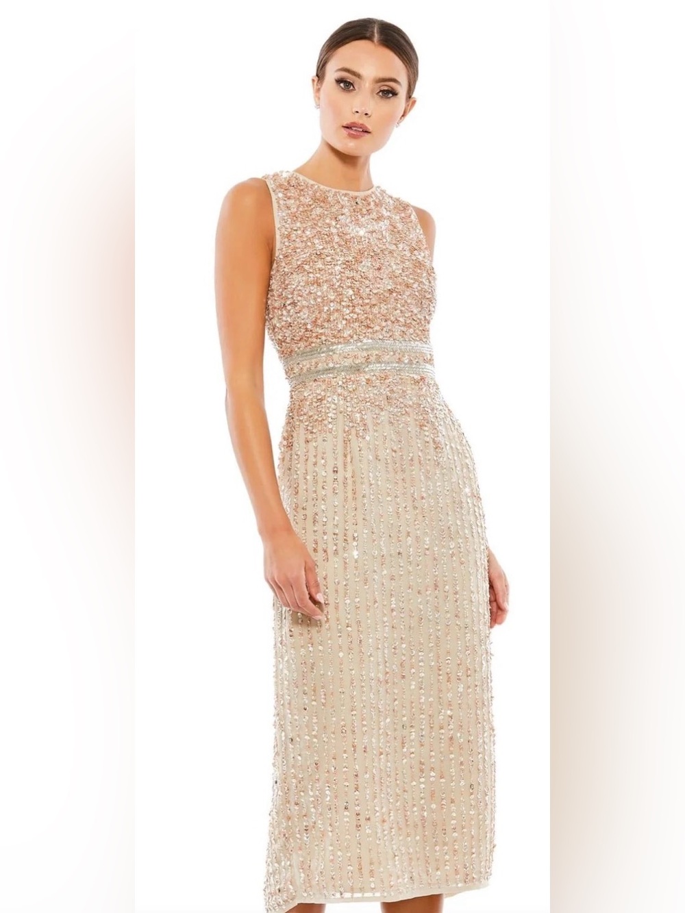 Embellished Sleeveless Midi Dress in Blush